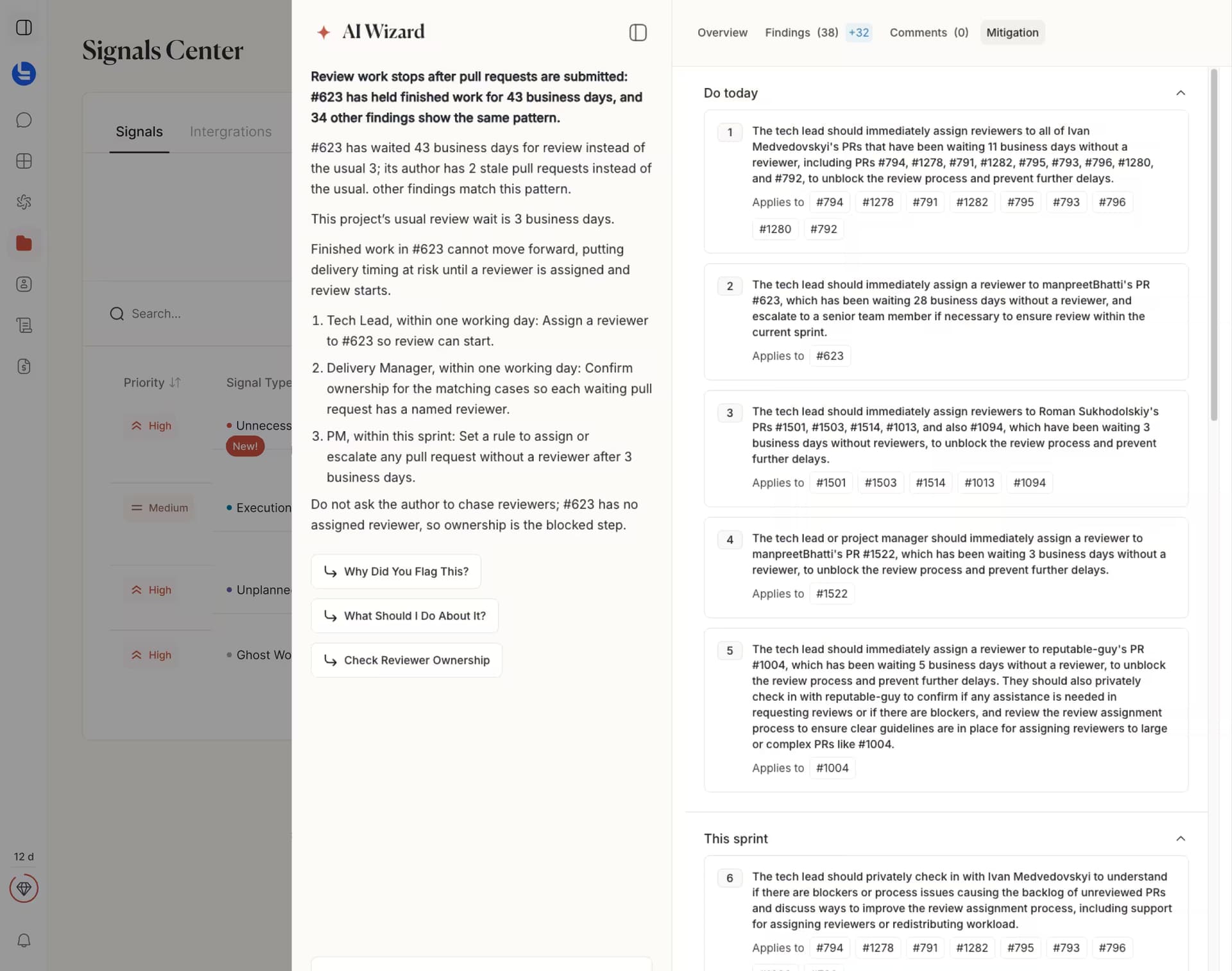 Tolmete AI mitigation plan in practice — AI wizard and review checklist for a delivery risk