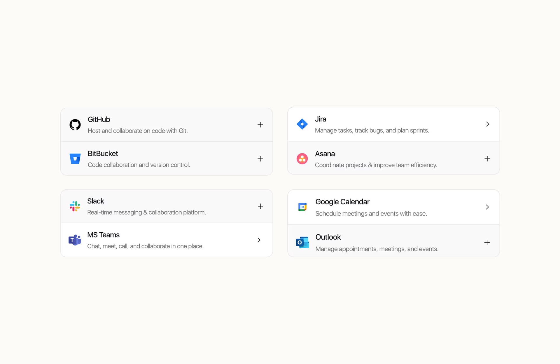 Tolmete integrations for code platforms, project tools, and communication apps