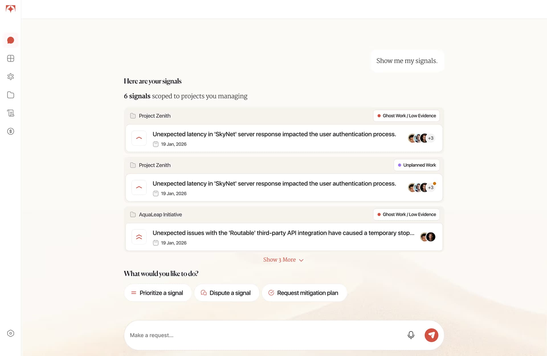 Tolmete AI Project Summary — team activity and signals accumulating across a project