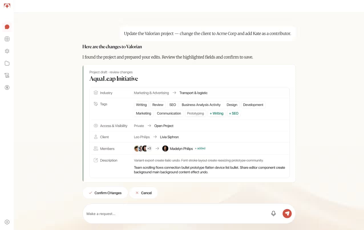 Tolmete AI chat — get an instant AI-generated project summary