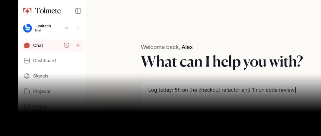 AI Time Tracking chat turning a sentence into a timesheet entry
