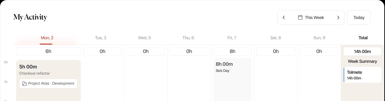 Tolmete Connectors logging time from an AI agent workspace